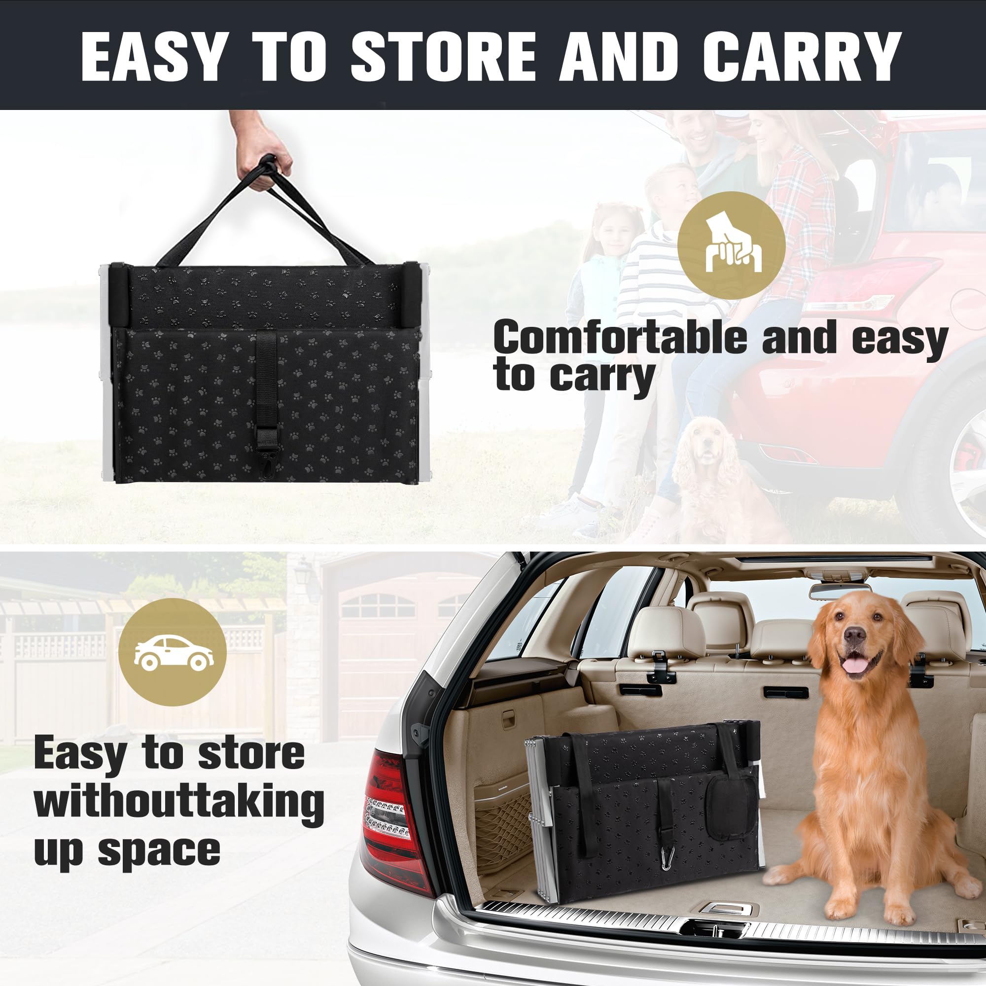 Heeyoo Extra Wide Dog Stairs for Car - Foldable, Non-Slip, Portable Steps for SUVs/Trucks, Supports Up to 250 Lbs, Silver, 5 Steps